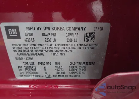 2021 Buick Encore Gx Fwd Essence from USA, damaged, VIN KL4MMFSL3MB036706